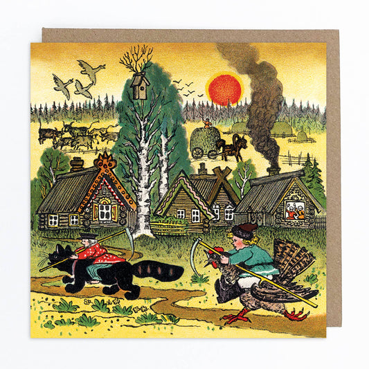Riding a Chicken, Riding a Cat Greeting Card