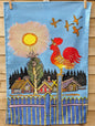Folk art Rooster Chicken organic cotton kitchen towel