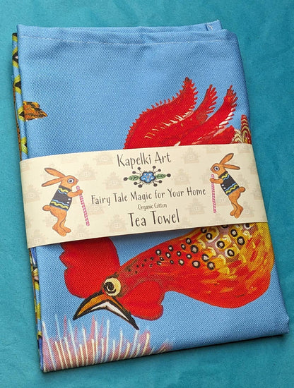 Folk art Rooster Chicken organic cotton kitchen towel
