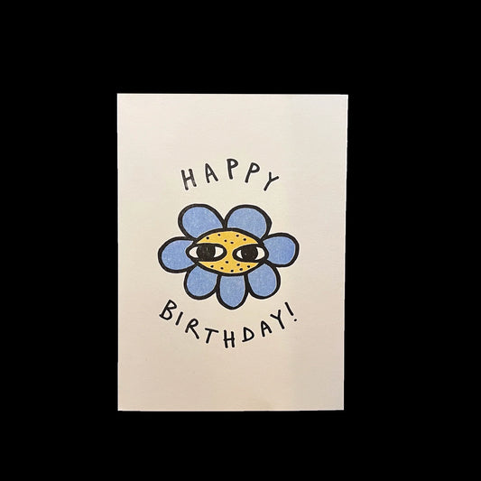 Happy Birthday Blue Flower Greetings Card